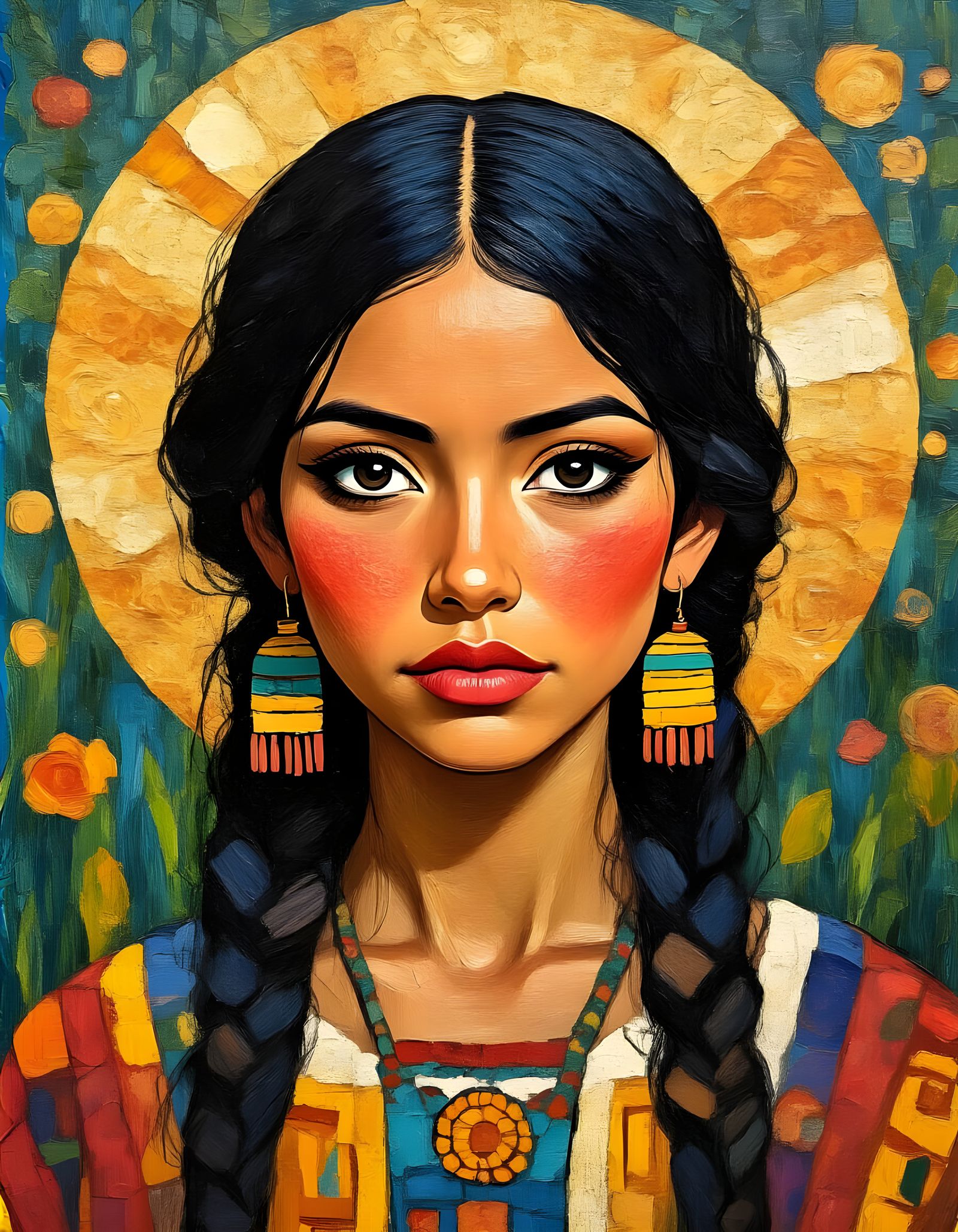 Mayan Woman Portrait in Gustav Klimt Style