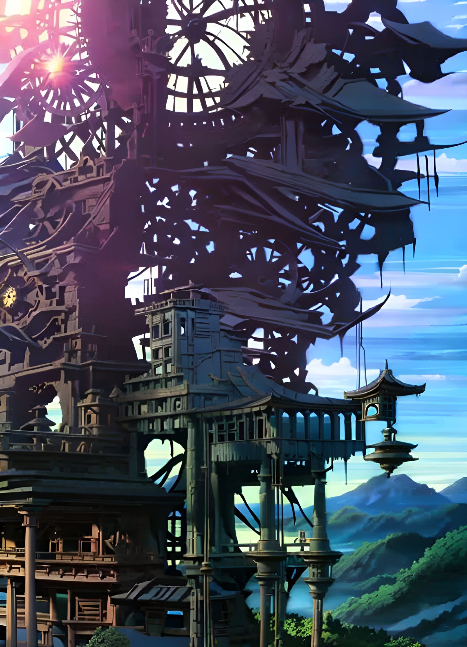 Anime Clocktower in Studio Ghibli Style