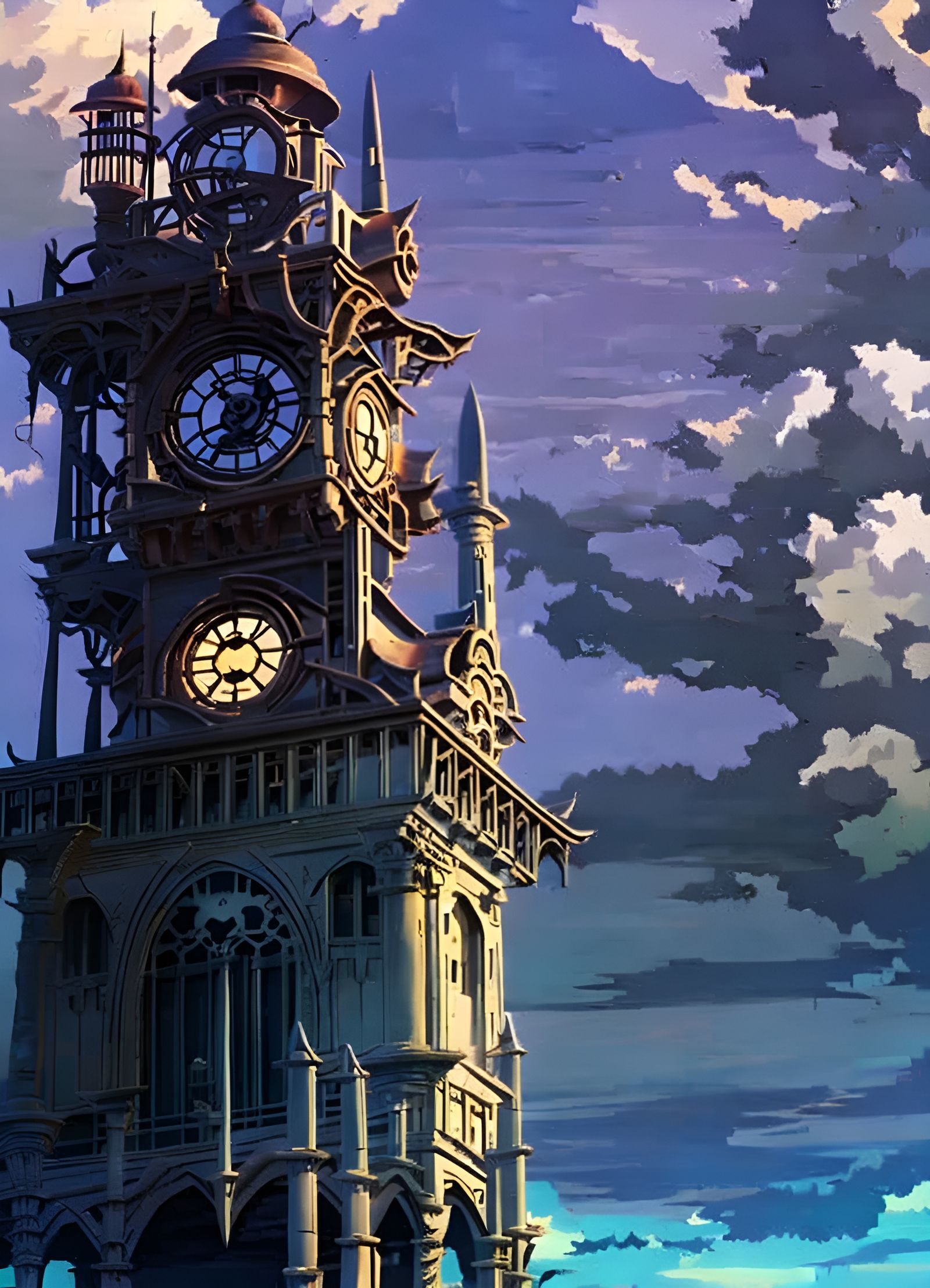 Anime Clocktower Collapse in Studio Ghibli Style