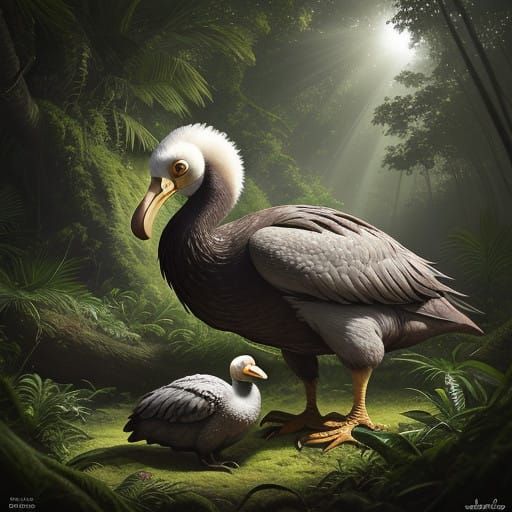 Cute Baby Dodo Emerges in Photorealistic Forest Scene