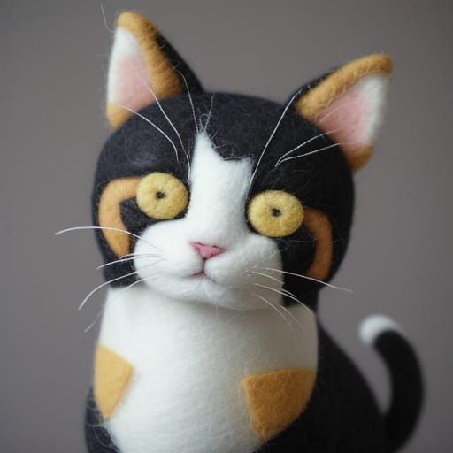Cute Felt Calico Cat Close Up