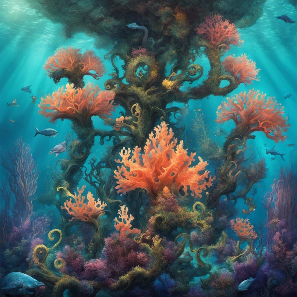 Underwater Kingdom: Merfolk on Seahorses in Coral Castles