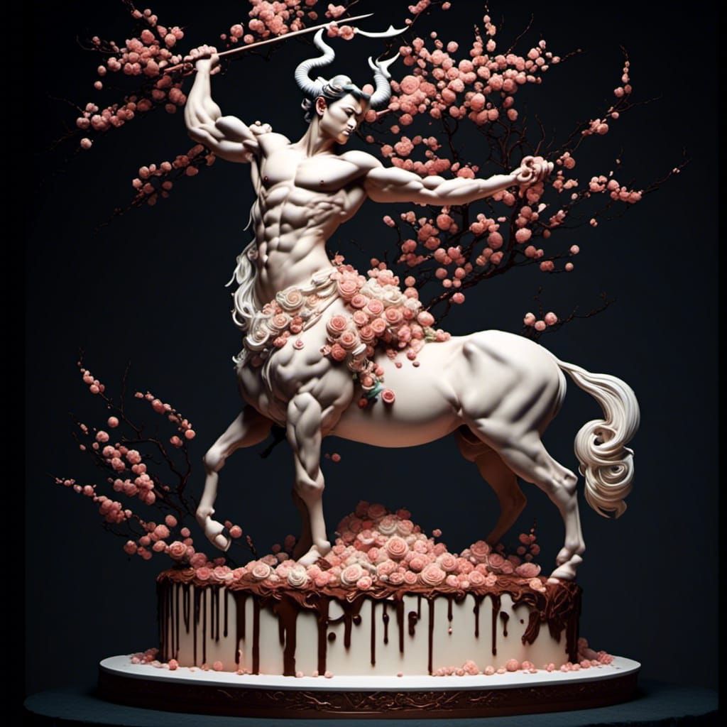 Centaur-Topped Vanilla Wedding Cake Sculpture