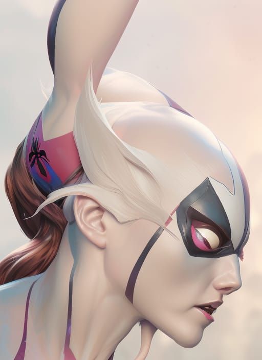 Hyperrealistic Spider-Gwen Portrait in Volumetric Lighting