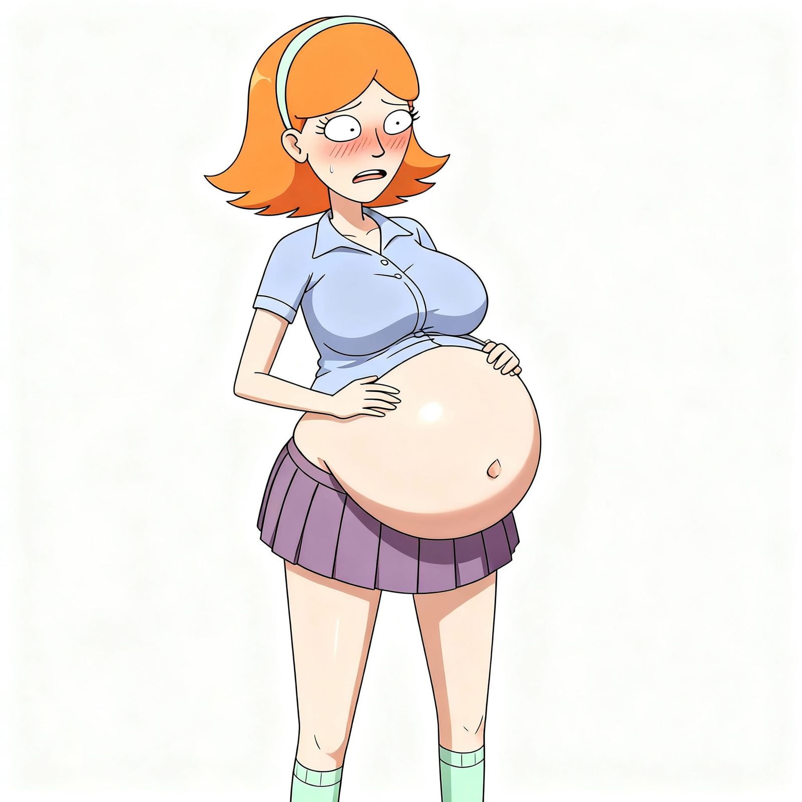 Jessica from Rick and Morty with Huge Belly in Cartoon Style
