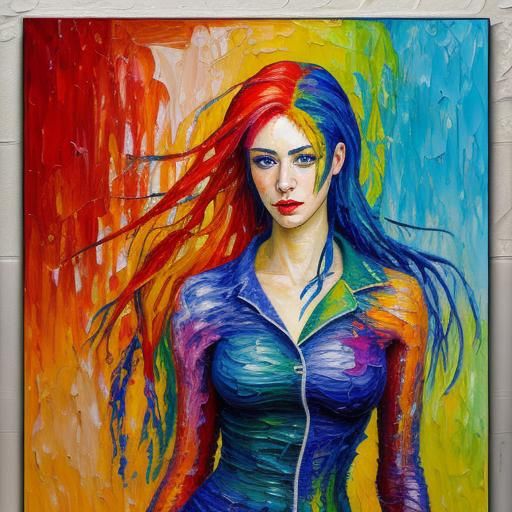 Expressionist Girl in Neo-Impressionist Oil Painting