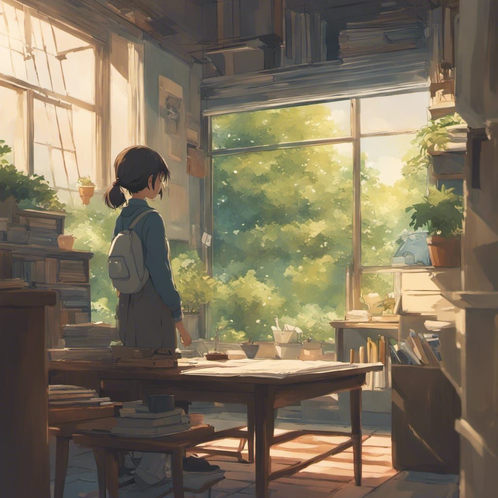 Girl Student in Minimalist Anime Style