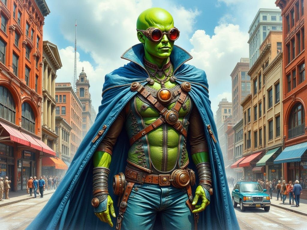 Steampunk Martian Manhunter in Watercolor Style