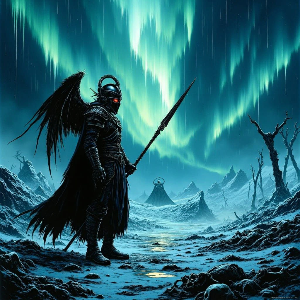 Valkyrie in Frozen Wasteland, Heroic Fantasy Style