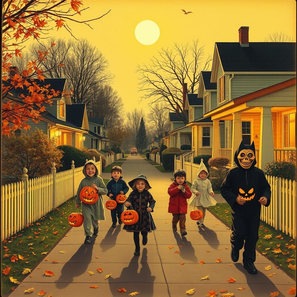 Nostalgic Halloween Night in Suburbia