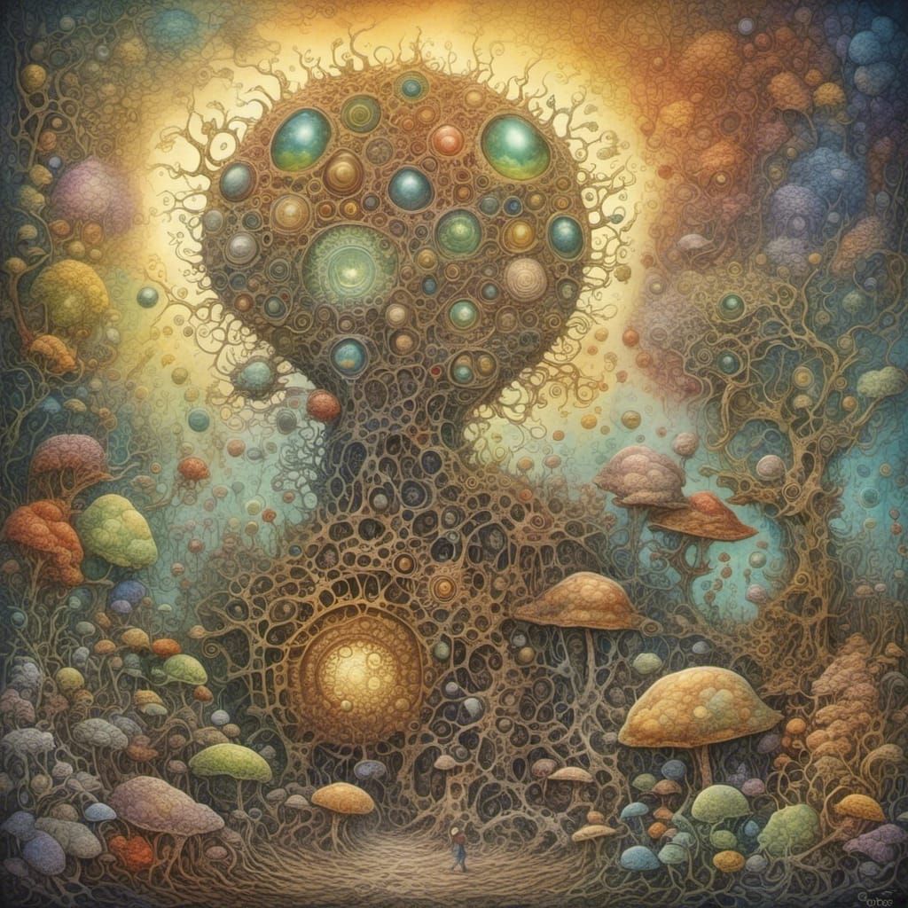 Whimsical Fairytale Scene in Mixed Media Style