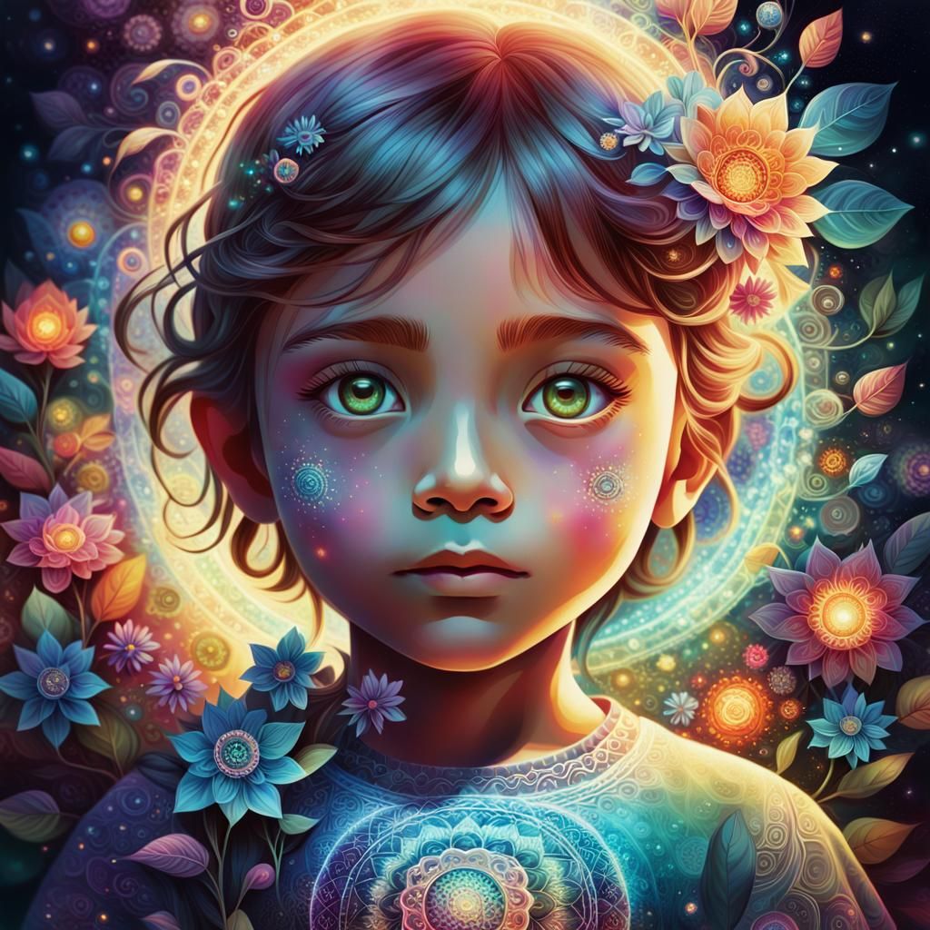 Child with Glowing Aura in Radiant Aurora