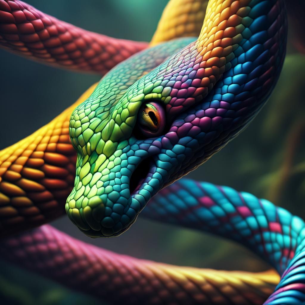 Epic Rainbow Snake Hissing: Digital Matte Painting