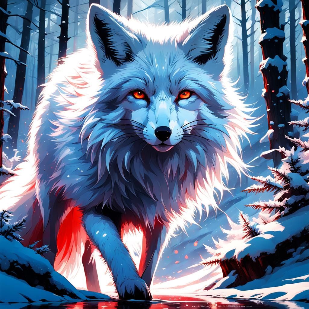 Red and White Fox in Snowy Forest