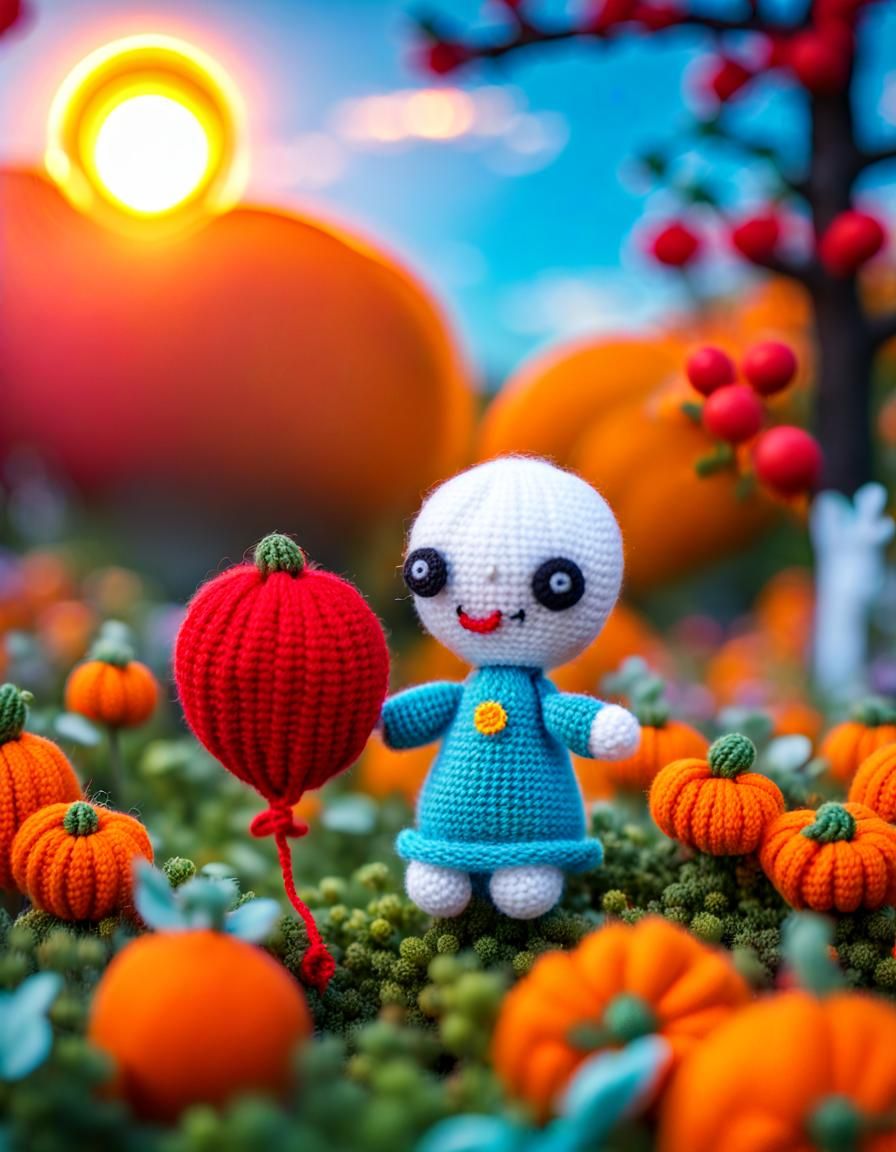 Cute Knitted Halloween Angel of Death in Forest
