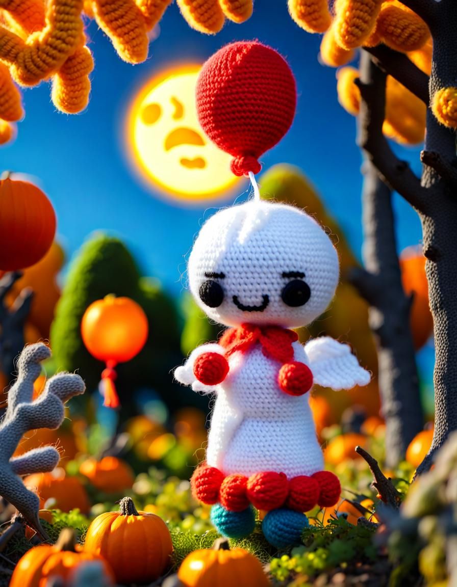 Cute Knitted Halloween Angel of Death in Meadow