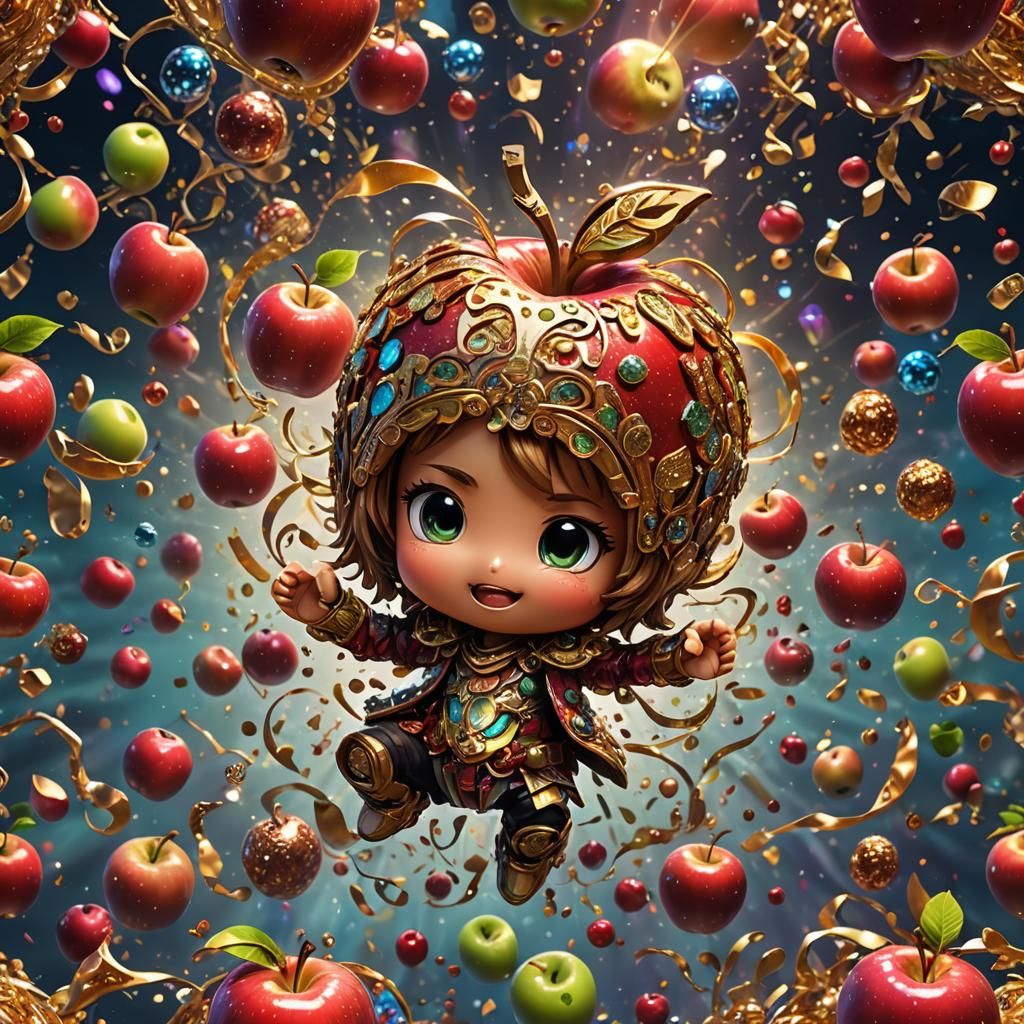 Chibi Apple with Hands in Vibrant 3D