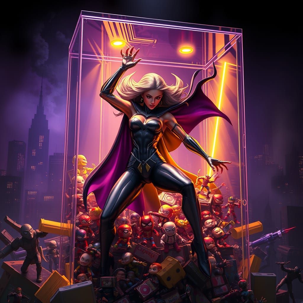 Female Superhero Trapped in Action Figure Box by Supervillai...