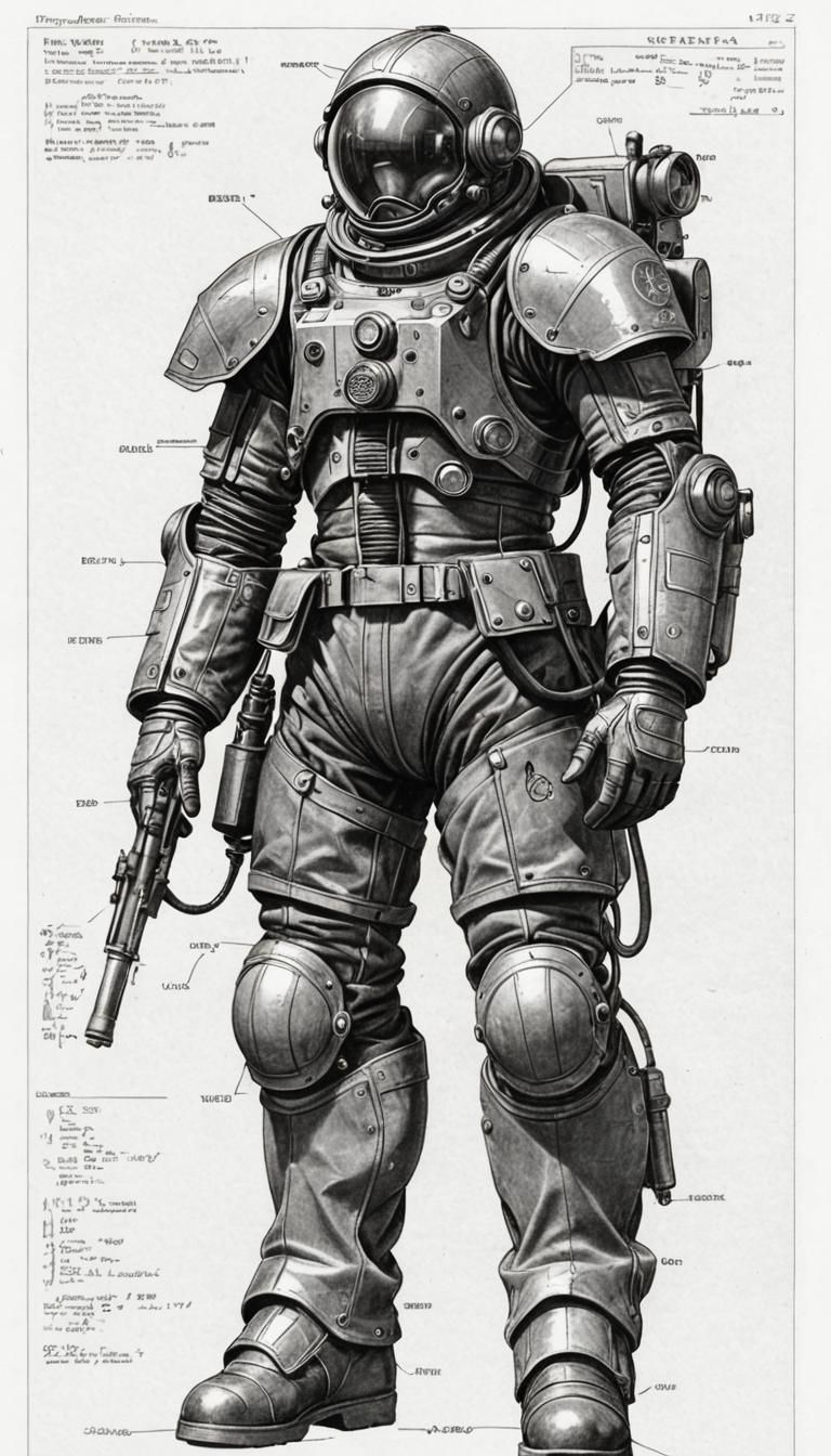 Dieselpunk Spacesuit Blueprint in Vintage German Style