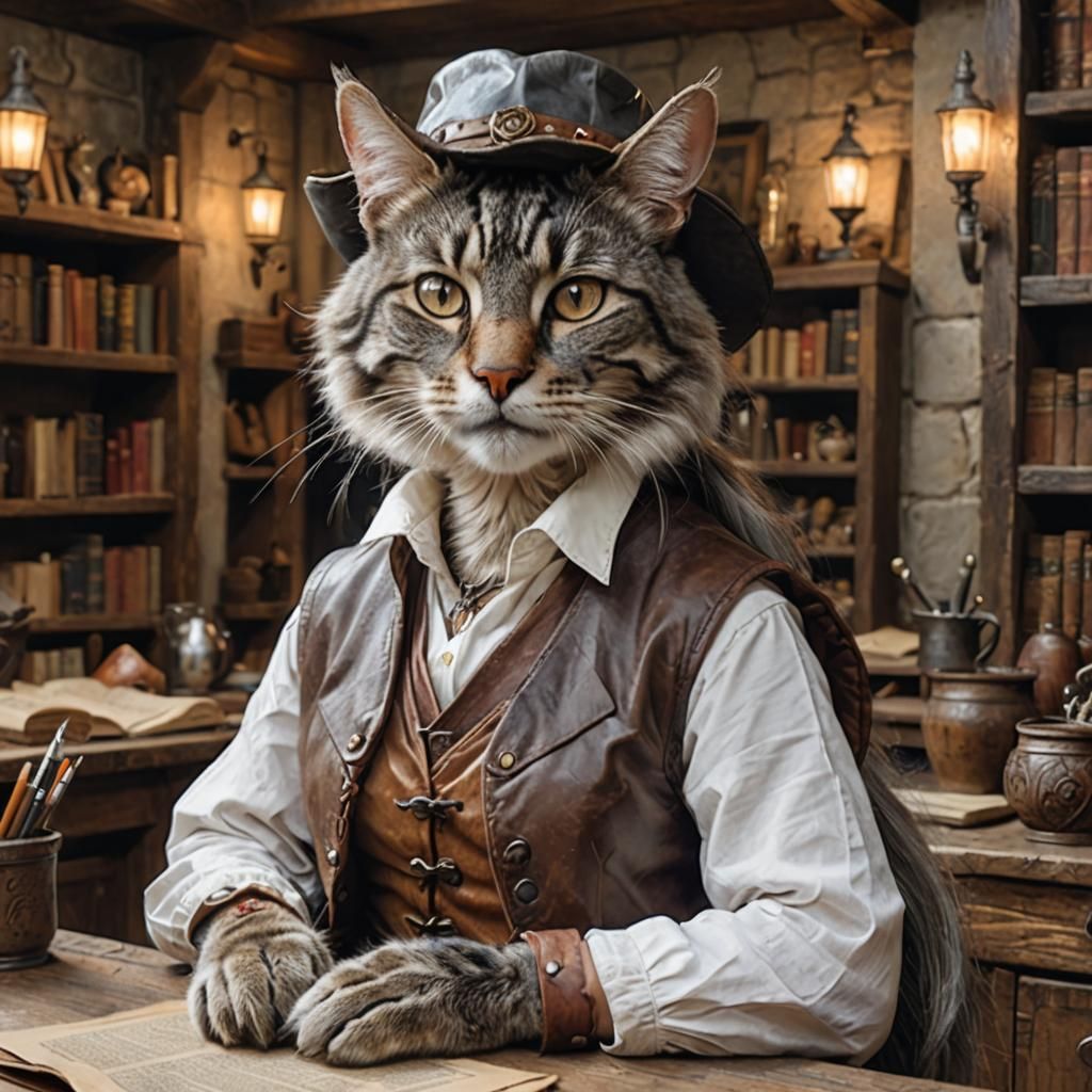 Tabaxi Woman Trader in Medieval Office