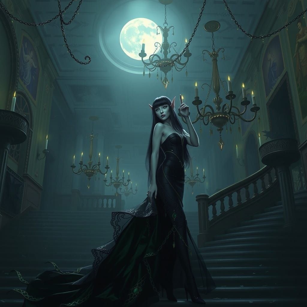 Dark Fantasy Gothic Woman with Emerald Eyes