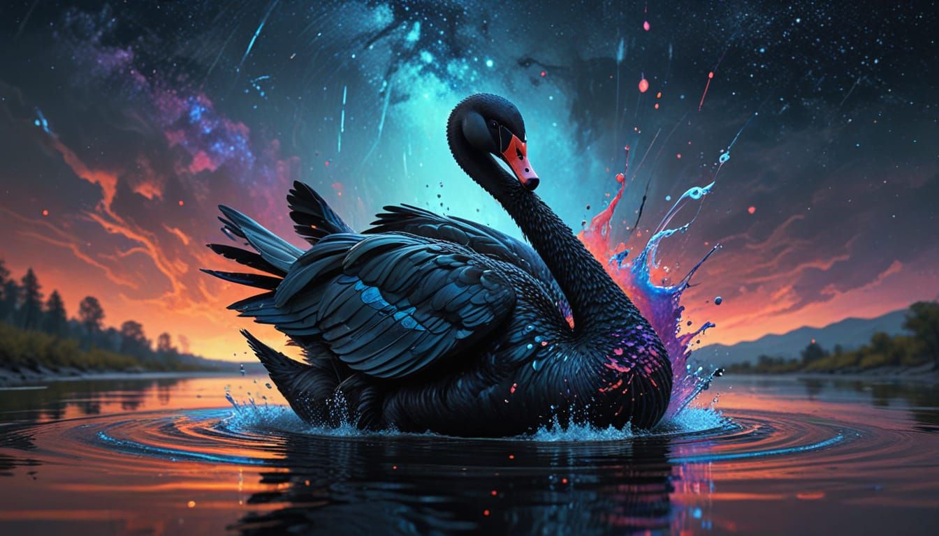 Majestic Black Swan in Cosmic Water