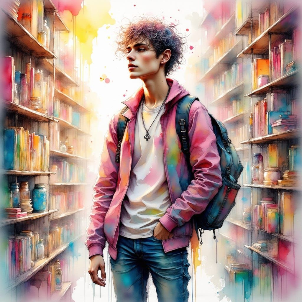 Man in Bright Environment as Digital Art