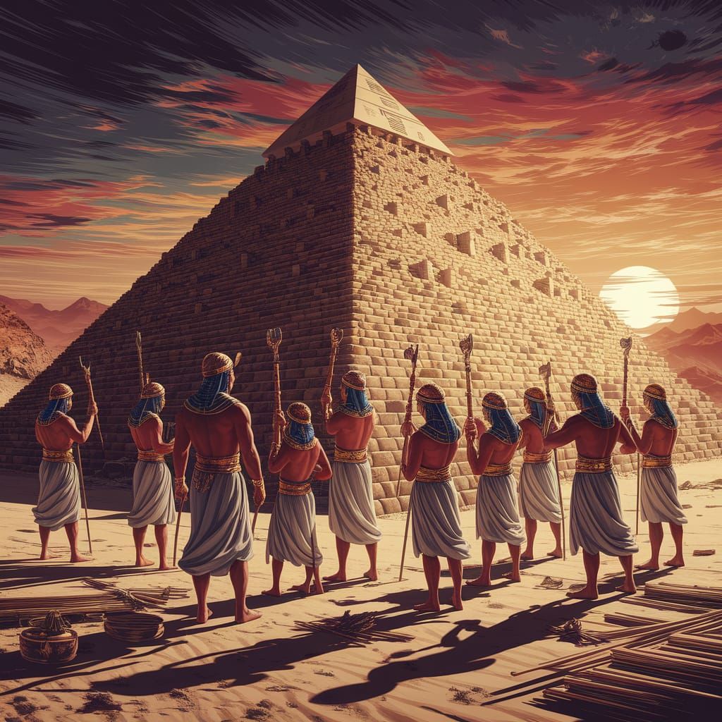 Egyptian Workers Constructing a Grand Pyramid