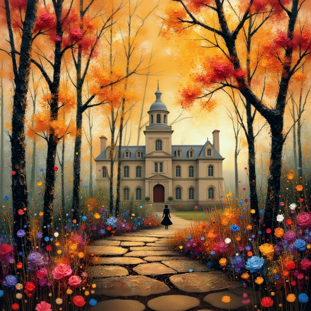 Romantic Haunted Forest at Night as Scratch Art