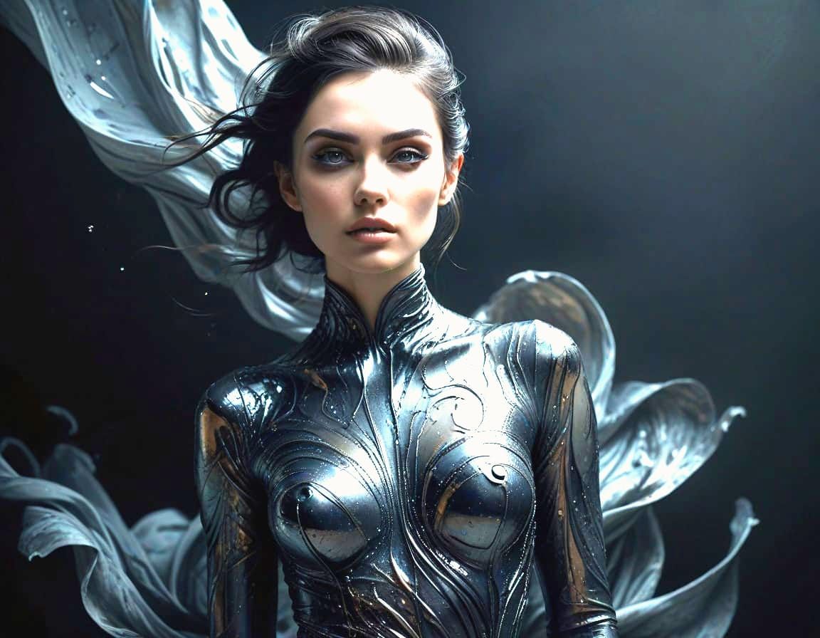 Avant Garde Woman Portrait in Liquid Flowing Fashion