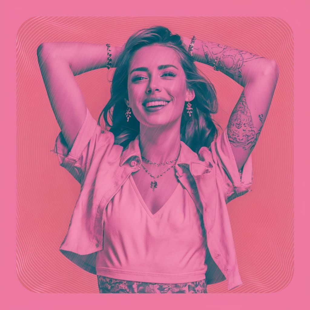 Stylish Woman Portrait in Pink with Metallic Jewelry