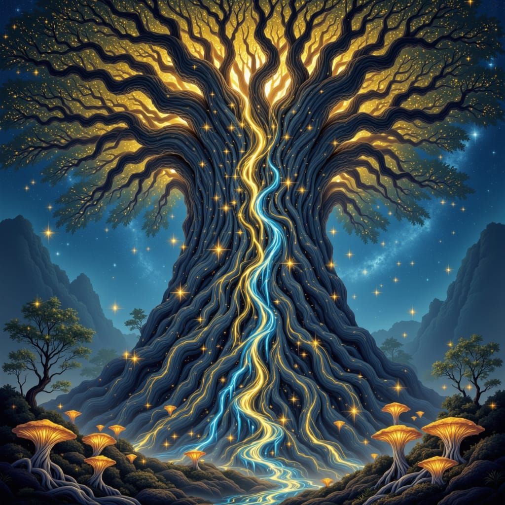 Ancient Celestial Tree in Mystical Grove