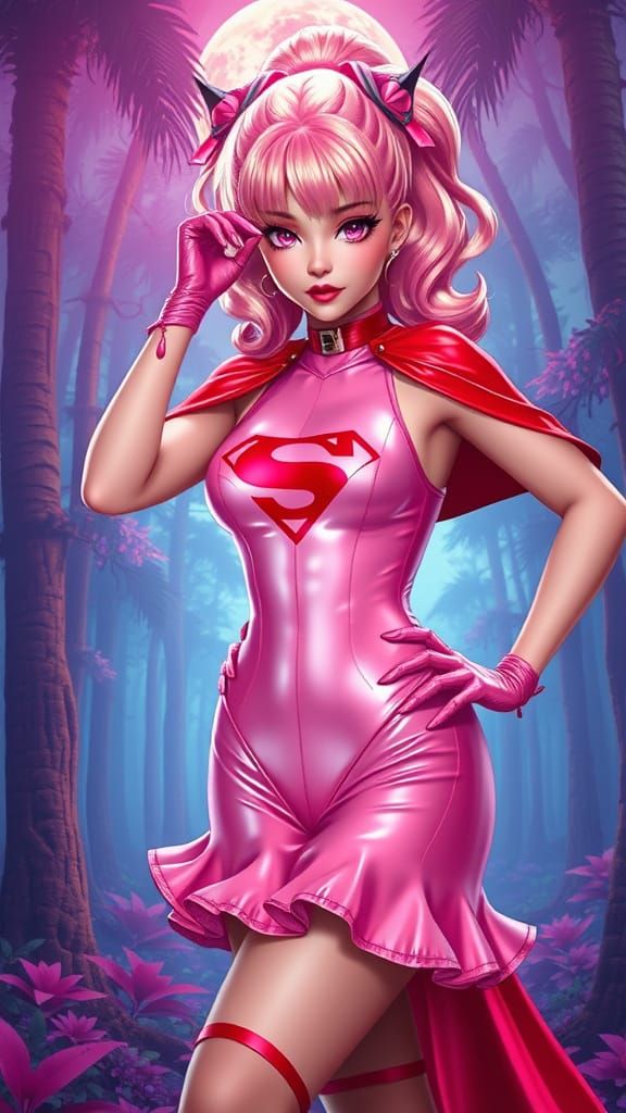 Futuristic Pink Supergirl in Anime Style