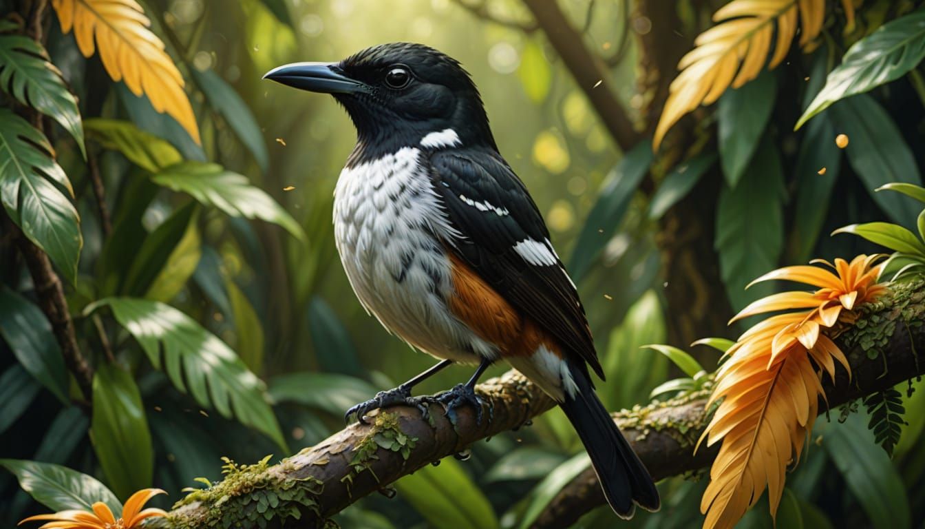 Vibrant White-bellied Pitohui in Splash Art Style