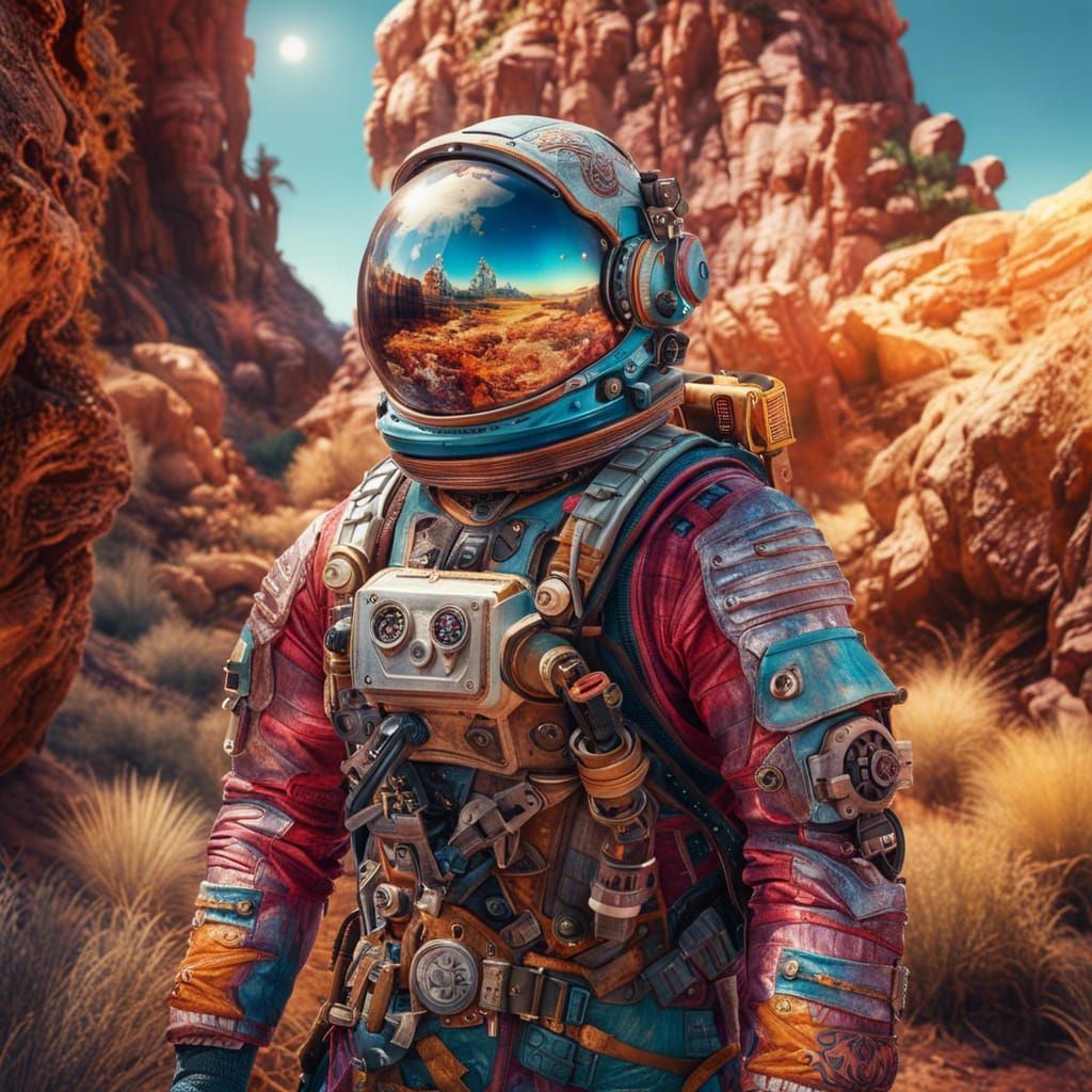 In The Desert at Sunset Reflected on Helmet