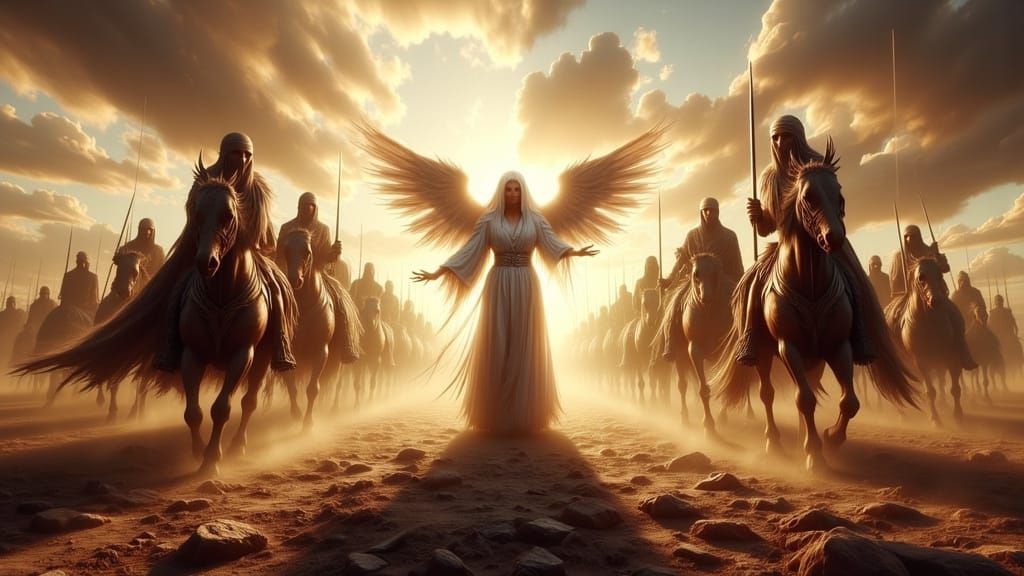 Muslim Warriors Confronted by Angelic Figure