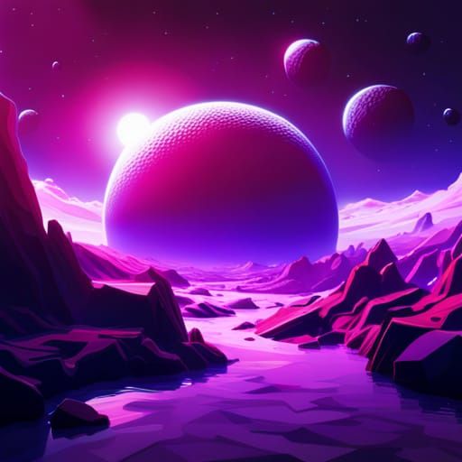 Purple Planets in Space: Dramatic Digital Art
