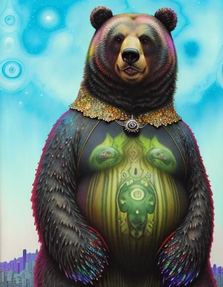 Cosmic Rave Bear: Surreal 3D Fantasy