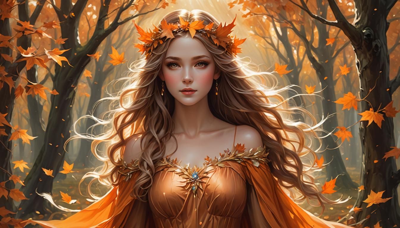 Ethereal Fairy Casting Autumnal Spell in Forest