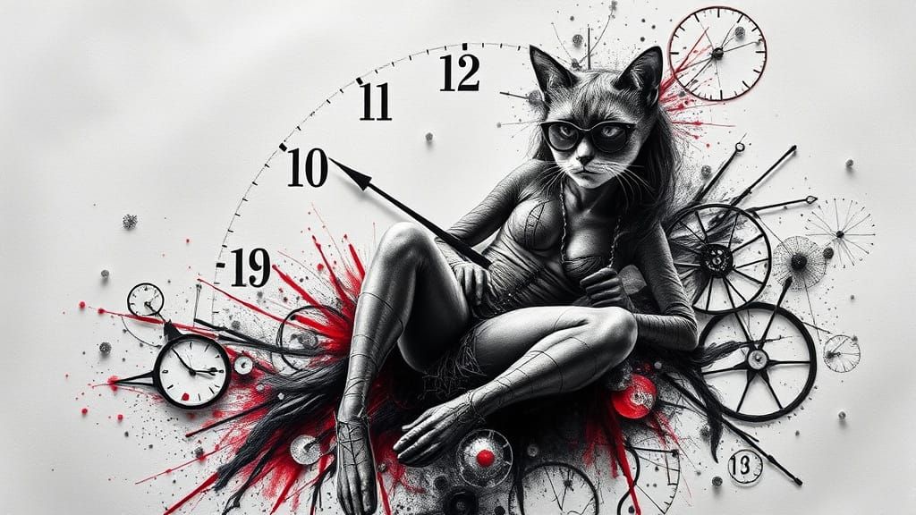 Retro Punk Cat Woman Points to Time