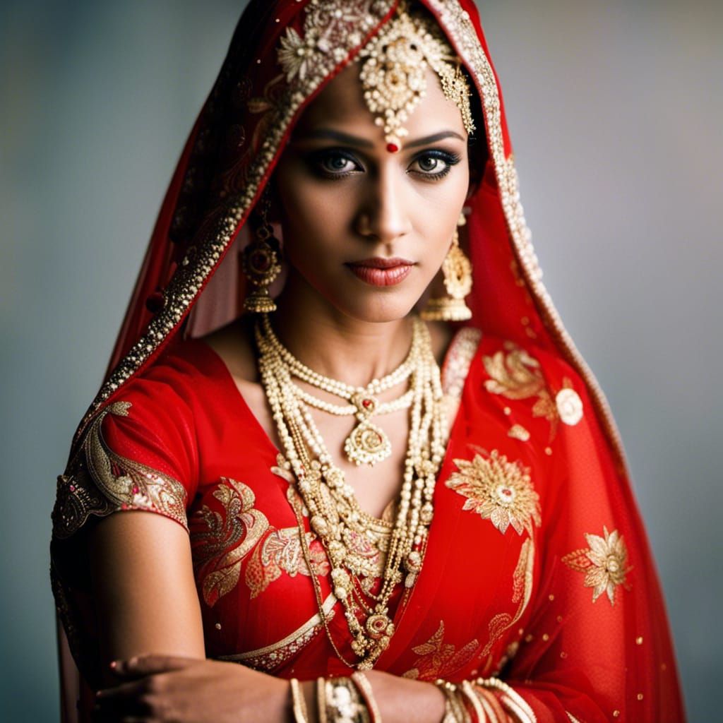 Beautiful Bride A Woman of India with Red which is the traditional color of a bride's ceremonial attire, but she may als...