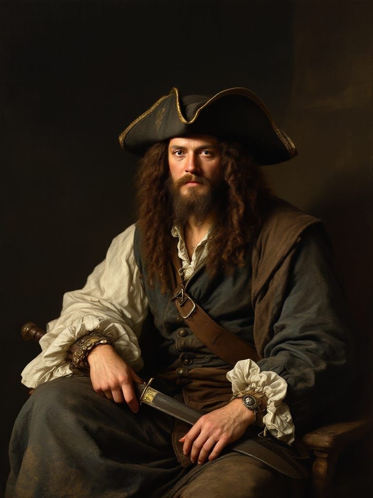 Blackbeard Portrait in Romantic Realism Style