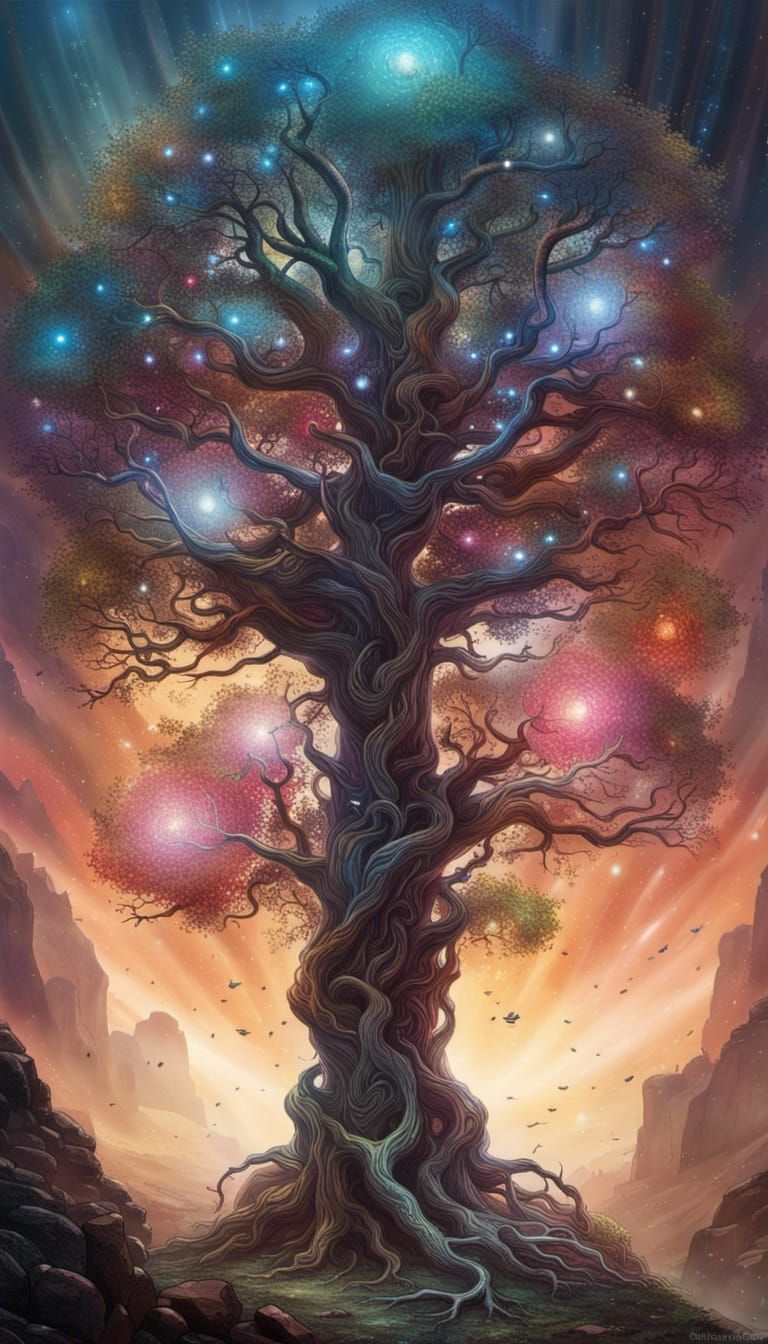 Cyberpunk Metal Tree with Nebula Foliage