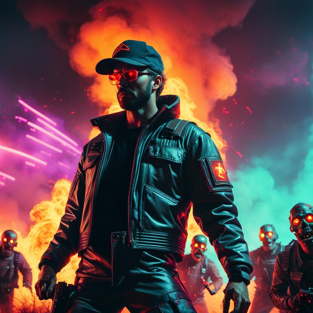 Synthwave Zombie Battle in Neon Retro Style