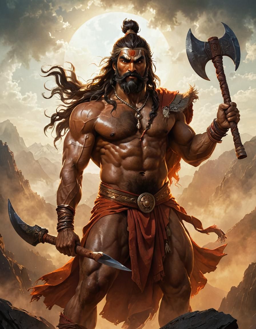 Parashurama: Mythological Warrior on Mountain Cliff in Raja ...