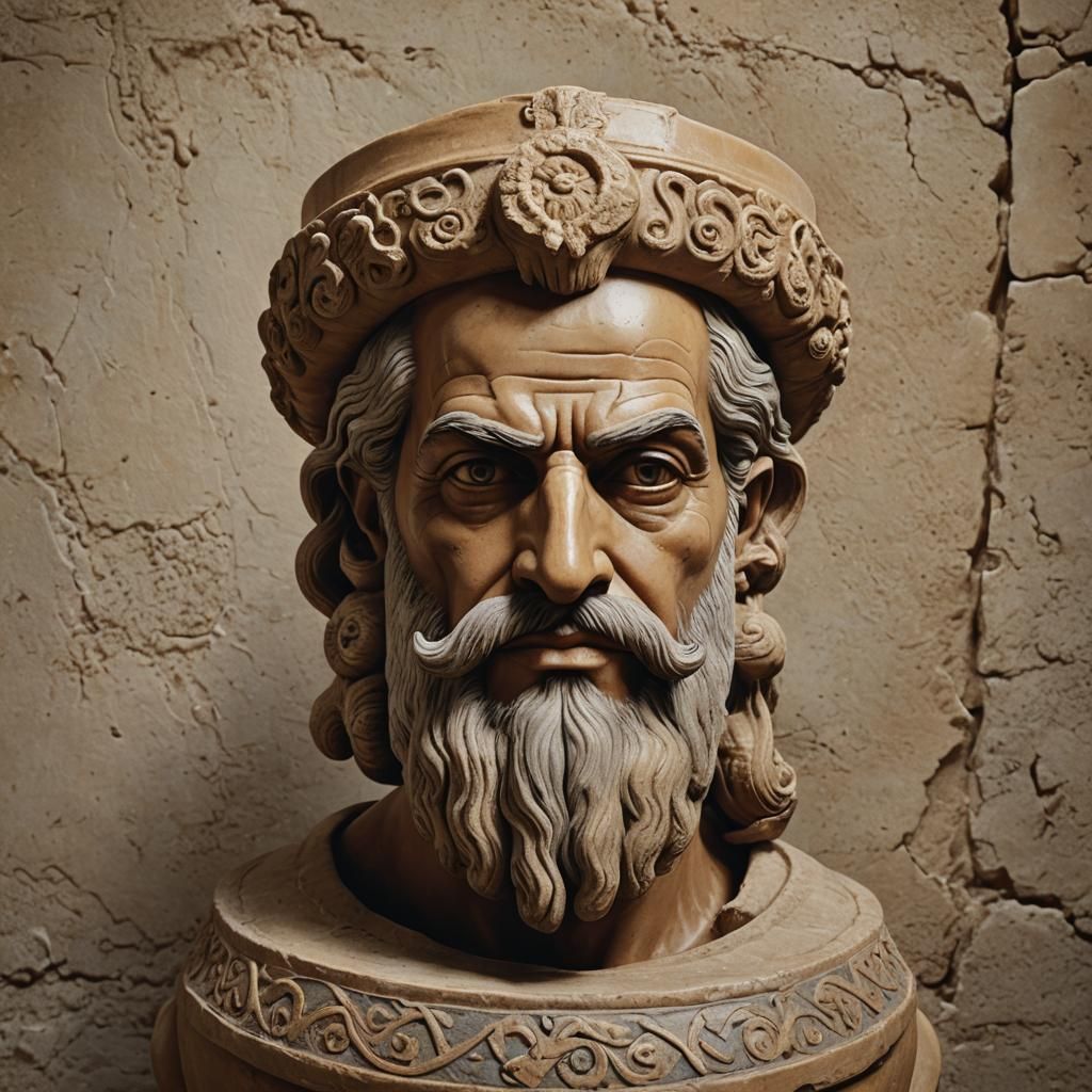 Ceramic Pot with Regal Head in Photorealistic Oil Painting