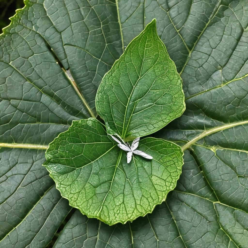 Leaf and Silver Butterfly in Gentle Light