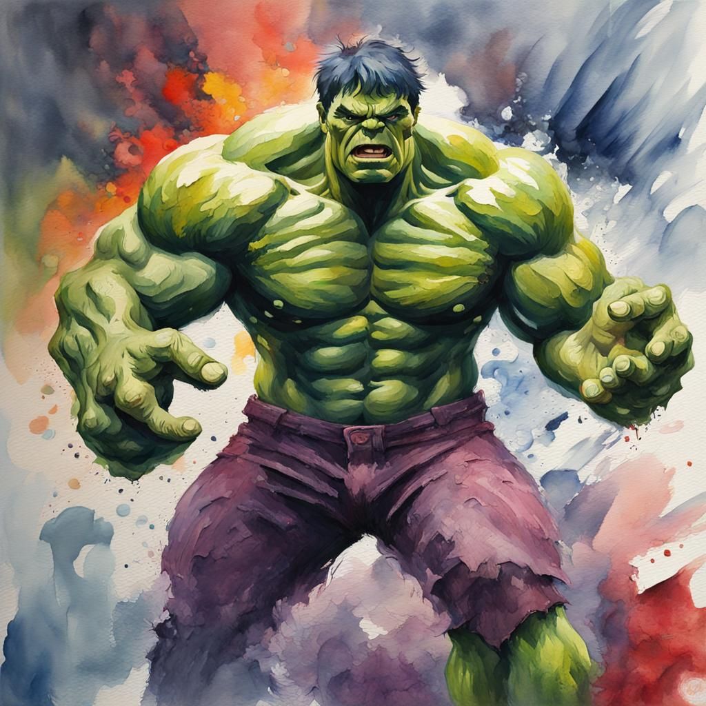 Hulk in Gouache and Watercolor Style