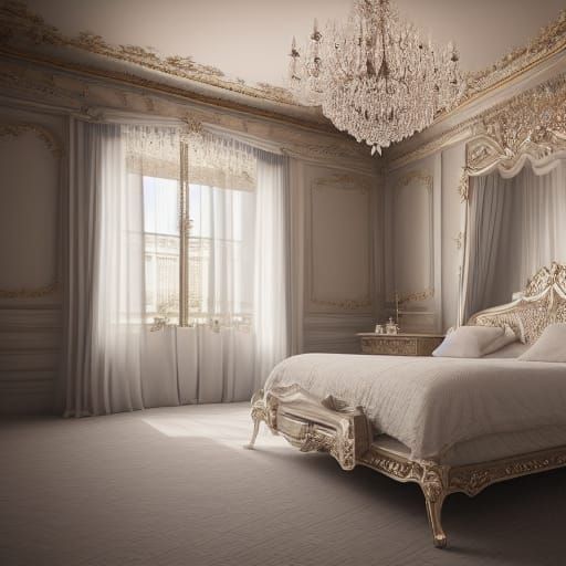 Opal French Bedroom in Hyperrealism, 8K