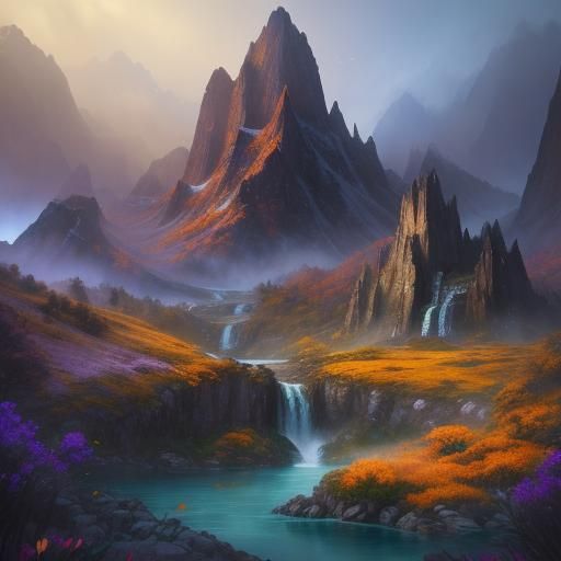 Brown Bunny with Flower Crown in Fantasy Landscape